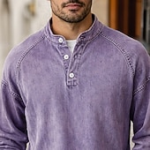 abordables camisetas basicas-Camiseta SoftFade™ para hombres camiseta Henley 100% algodón camisa de lavado ácido camiseta camiseta de manga larga cuello de pie Henley primavera otoño simple vintage moda callejera casual teñida