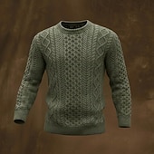 abordables suéter de los hombres-Suéter irlandés para hombre, suéter de punto, suéter de punto con cable acanalado, tops regulares, de punto, liso, cuello redondo, vintage, para mantener el calor, ropa de uso diario, ropa para salir, prendas de vestir, otoño e invierno