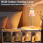 tanie Lampy stołowe-Lampka nocna reagująca na gesty, z regulowanym na wysokość drążkiem, zmieniająca 7 kolorów &amp;Lampa stołowa z 3 trybami RGB i bezdotykowym sterowaniem gestami, bezstopniowo ściemnialna lampka nocna do