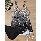 ieftine Tankinis-Costum de baie pentru femei tankini 2 piese cu slipuri cu control al burticii talie înaltă cu spatele gol pentru vacanțe la plajă cu gradient cu fluturi cu guler V fără mâneci