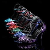 preiswerte Klassische Pumps-Damen Cocktail Club Party Strass Kristall Schnalle Stiletto Spitze Zehe Mode Niedlich luxuriös PU Schnalle Silber Rot orange Schwarz und Violett