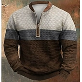 baratos Moletons 3D masculinos-Homens Moletom Moletom com zíper Preto Marron Meio Zíper Bloco de cor Half Zip Imprimir Estriado Diário Desportos e Ar livre Feriado Poliéster Vintage Roupa de rua Casual Outono &amp; inverno Roupa