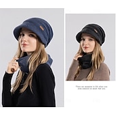 abordables chauffage et refroidissement-Ensemble bonnet et cache-cou en maille pour femme, bonnet thermique doublé polaire avec visière et protection des oreilles, ensemble bonnet et écharpe chauds en maille pour les voyages de ski et