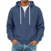 cheap Basic Hoodies-Men's Hoodie Waffle Hoodies Pullover Hoodie Sweatshirt Quarter Zip Hoodie Apricot Wine Red White Light Green Navy Blue Hooded Plain Patchwork Color Block Textured Casual Daily Sports &amp; Outdoor