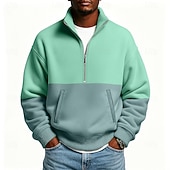 preiswerte Einfache Sweatshirts-Herren Kapuzensweatshirt Sweatshirt Pullover Kapuzensweatshirt Pullover Grün Stehkragen Halber Reißverschluss Einfach Patchwork Farbblock Lässig Täglich Sport &amp; Outdoor Streetwear Cool Sportbekleidung