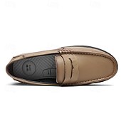 baratos Mocassins casuais-Mocassins masculinos leves e fáceis de calçar, em couro sintético respirável – calçado prático para uso casual, no escritório e no dia a dia.