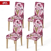 رخيصةأون غطاء كرسي الطعام-غطاء كرسي طعام مطاطي لعيد الحب، بنقشة مربعات الجاموس باللونين الأسود والأبيض مع قلب وقوس على مسند الظهر، غطاء كرسي شتوي قابل للإزالة والغسل للمنزل والمطعم والمطبخ وغرفة المعيشة (1/4/6 قطع)