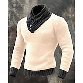 baratos suéter pulôver masculino-Homens Suéter Pulôver suéter Suéter de malha Estriado Tricotar Tops regulares Tricotado Côr Sólida Gola Alta Moda Roupa de rua Casual Roupa Diária Roupa Outono Outono &amp; inverno Preto Vermelho M L XL
