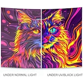 levne Tapiserie Blacklight-závěsná tapiserie s černým světlem a psychedelickým motivem kočky, ideální pro psychedelickou výzdobu pokoje, neonové umění na zeď do koleje nebo obývacího pokoje
