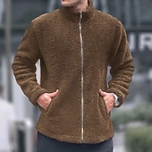 preiswerte Herrenjacken &amp; Herrenmäntel-Herren Wintermantel Teddymantel Freizeitjacke Lässig Täglich Thermowarm Tasche Vollreißverschluss Herbst Winter Einfach Streetwear Täglich Stehkragen Regulär Blau Schwarz Marineblau Braun Khaki Jacken