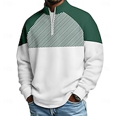 voordelige Heren Geometrisch Polo-Voor heren Kleurenblok Meetkundig Poloshirts met rits Lange mouw Poloshirt opa kraag Casual School Sportkleding Feestdagen Alledaagse kleding 3D-afdrukken Polo met kwartrits Lente Herfst blauw