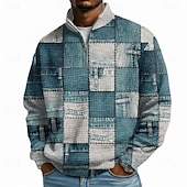 abordables Motif Géométrique-Homme Plaid Gauffré Sweatshirt Mode Quotidien Classique Occasionnel Col montant Zip quart Maison Extérieur Bureau Travail Bleu Bleu Clair Violet Marron Gris Zip Up Automne Hiver Designer S M L XL XXL