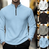 voordelige Heren Klassieke Polo-Voor heren Wafel Poloshirts Met Textuur Casual Sport &amp; Outdoor Zonder Kraag Lange mouw Modieus Comfortabel Effen Rits omhoog Lente &amp; Herfst Wit Wafel Poloshirts