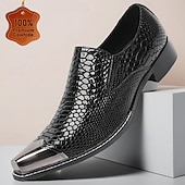 cheap Premium Leather Loafers-Men's Black Crocodile Print Leather Loafers, Premium Quality with Gold Toe Cap, Perfect for Formal Wear
