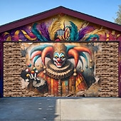 economico Striscioni per Garage e Porte-Martedì grasso Copertura per porta del garage Grande appeso Pagliaccio Lusso 3D Da serata All'aperto Sfondi di ripresa Porta d'ingresso Stile Carnevale di Venezia Arredamento per la casa