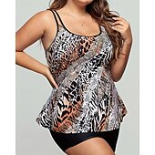 abordables Surf Tankinis &amp; Bikinis-Femmes Maillot de bain 2 Pièces Tankini grande taille Tropical Ultra Léger (UL) Contrôle du ventre Élastique Sans manches Maillot de Bain Surf Plongée en apnée Été