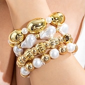 olcso Tánckiegészítők-Samba Kiegészítők Boho Arany Színű Rétegezhető Karkötők - Műgyöngyök Széles Karperecek és Geometrikus Charm Bangle Nőknek Előadás Jelmez