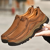 ieftine Pantofi casual slip-on-Teniși bărbătești maro din piele întoarsă și piele ecologică, cu design respirabil – încălțăminte sport și rezistentă, perfectă pentru activități în aer liber, alergare și ținute casual