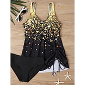 ieftine Tankinis-Costum de baie pentru femei tankini 2 piese cu slipuri cu control al burticii talie înaltă cu spatele gol pentru vacanțe la plajă cu gradient cu fluturi cu guler V fără mâneci