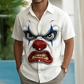 ieftine Model 3D-Bărbați Joker Desene 3D Față furioasă Cămașă Camașă cu nasturi Manșon scurt Amuzant În aer liber Concediu Vară Primăvară Răsfrânt Imprimare 3D cămăși cu guler Alb 1 Alb Alb 2 Alb 3