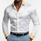 economico Camicie in raso da uomo-Per uomo Camicia Camicia in raso Camicia casual Camicia con Bottoni Camicia da discoteca Patchwork Quotidiano Vacanza Nero Bianco Vino Verde Manica Lunga Bavero Primavera &amp; Autunno Tutte le stagioni