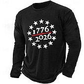  4 luglio 2026 250° Giorno della Memoria T-Shirt a Maniche Lunghe Crew Neck in Stampa 3D Bandiera degli Stati Uniti per Uomini Casual in Strada Quotidiana