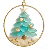 halpa Koristeet-Rannikkoaiheinen joulukuusenkoriste - käsintehty 3D-akryylikoriste, jossa on miniatyyrimeritähtiä ja valkoista hiekkaa, syntymäkuusenkoriste, ihanteellinen lahjaksi jouluisiin perhejuhliin ja loma-asunnon sisustukseen