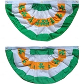 abordables Banderas de Jardín, Banner-St Patrick's Day Fan Flag, Shamrock Design, Festival Half-Round Banner, Irish Party Decor, Green Clover Flag for St. Patrick's Day Celebration.