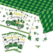 preiswerte Tischdecken-Plastiktischdecke zum St. Patrick's Day, grünes Kleeblattmuster, irisches Kleeblattmotiv, festliche Tischdecke für die Feier zum St. Patrick's Day.