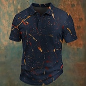 baratos Polo vintage masculino-Homens Gráfico Pólo Manga Curta Camisas polo Camisas de colarinho Vintage Casual Roupa Esportiva Roupa Diária Botões Verão Azul Preto Cinzento