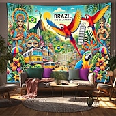 abordables Tapices de pared-Mardi Gras tapiz Carteles Manta Guacamayo Parrot Río de Janeiro Lujo Colorido 3D Fiesta Sala Fondos de disparos Baile de Máscaras Decoración del hogar