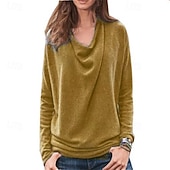 abordables Camiseta lisa-Mujer Blusa Tops elegantes Frunce Retazos Color sólido Plano Elegante Vintage Diario Manga Larga Cuello vuelto holgado Tops regulares Diario Trabajo Festivos Rosa Rojo Naranja Verde Trébol Otoño