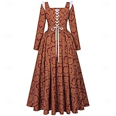 preiswerte Kleid-Mittelalterlich Renaissance Bodenlang Kleid langarm Prinz Königin A-Linie Kostüm Damen königlich Halloween Karneval Maskerade Renaissance-Messe LARP Erwachsene Kleid Ganzjahres