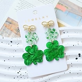  1 par de pendientes del Día de San Patricio, pendientes de trébol estrellado de acrílico verde con elegantes lazos, elegantes joyas colgantes para fiestas navideñas.