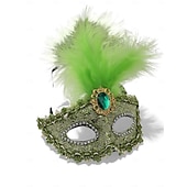 billiga Tillbehör-Kvinnors Grön Fjäder Venetiansk Maskeradmask - Lyxig Barock Crystal-Pyntad Karneval Kosttillsats för Venedigfestivalen Mardi Gras  Maskeradfester