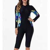  Жен. Рашгард Купальный костюм Один Пис Пэчворк тропический Застегнуться УФ-защита Эластичность Длинный рукав Купальники Серфинг Дайвинг Для погружения с трубкой Весна