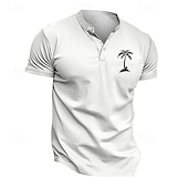 abordables Camiseta informal tipo henley-Hombre Camiseta Henley Shirt Tee Camisa manga corta Manga Corta Henley Verano Primavera Palmera Moda Ropa de calle Casual Botones Estampado Diario Vacaciones Deporte Negro Verde Claro Blanco Camiseta