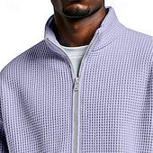 preiswerte Einfache Sweatshirts-Herren Sweatshirt Waffel-Sweatshirt Pullover Kapuzensweatshirt Pullover Sweatshirt mit durchgehendem Reißverschluss Aprikose Schwarz Weiß Hellgrün Armeegrün Stehkragen Einfach Strukturiert Lässig