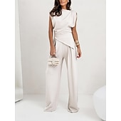 Χαμηλού Κόστους Γυναικείες φόρμες μπλούζας-Γυναικεία Σετ παντελονιών Τοπ μπολερό Αμάνικο Στρογγυλή Ψηλή Λαιμόκοψη Συμπαγές Χρώμα Κομψό Μοντέρνα Κομψό στυλ street Causal Καθημερινά ΕΞΩΤΕΡΙΚΟΥ ΧΩΡΟΥ Σκούρο γκρι Μαύρο Λευκό Καλοκαίρι