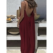 preiswerte Einfaches Kleid-Damen Maxikleid A Linie Kleid Urlaub Lässig Ferien Lässiger Schnitt Einfach Ärmellos Rundausschnitt Blau Schwarz Weiß Rosa Sommer Frühling Herbst
