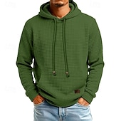 お買い得  ベーシックスウェットシャツ-男性用 パーカー ワッフルパーカー プルオーバーフーディースウェットシャツ ワインレッド フード付き 平織り カンガルーポケット テクスチャード加工 カジュアル 日常 スポーツ ストリートファッション クール スポーツウェア 春 &amp; 秋 衣類 パーカー トレーナー 長袖