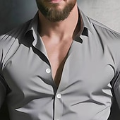 preiswerte Bügelfreie Herrenhemden-Herren Hemd Kleidhemd Knopfhemd Einfach Täglich Geschäft Schwarz Weiß Wein Marineblau Langarm Umlegekragen Ganzjahres Bekleidung Patchwork