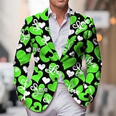 baratos Blazers Impressos Masculinos-Dia dos Namorados Homens Coração Jaqueta Blazer Casaco Da Moda Confortável Respirável Artistíco Casual Traje de festa para noite Festival Bolsos Impressão 3D Botões Todas as Estações Entalhe Manga