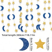 olcso Ramadán és Eid-3 méteres ramadan eid csillogó hold és csillag girland, csillogó függő banner iszlám fesztiválra, ramadan mubarak faldekoráció, közel-keleti ünnepi partidekorációk