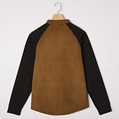 levne základní trička-Pánské tričko s dlouhým rukávem z imitace semiše, výstřih do V, vrásněný design, skladané topy, podzim/zima, barevné bloky, vintage, denní, retro, nabírané, barevné bloky, outdoor, street, ležérní, modrá, hnědá, khaki