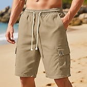 preiswerte Urlaub-Herren Shorts Leinenshorts Sommershorts Strandshorts Kordelzug Elastischer Bund Einfach Komfort Atmungsaktiv Knielang Täglich Outdoor Strand Urlaub Mode Blau Schwarz Unelastisch