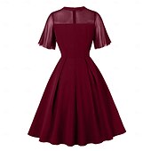 billiga Klänningar-Femtiotal Retro / vintage Klänningar Swing klänning Korta ärmar Ensfärgat Maskeradkläder Dam Karnival Maskerad Dagliga kläder Möhippa Vuxna Klänning