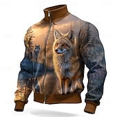 abordables Estampado animal-Hombre Animal Lobo Impresión 3D Chaqueta Sudadera Moda Diario Táctico Caza Escote Chino Exterior Ropa de calle Fiesta Marrón Marrón 2 Marrón 3 Cerrar Primavera Otoño Diseñador S M L XL XXL XXXL