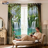 Недорогие Шторы и портьеры-Комплект из 2 предметов, перфорированные затемняющие шторы с 3D-печатью для ландшафтного дизайна, утепления, для комнаты отдыха на открытом воздухе и балкона