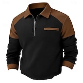 voordelige Wafelgebreid T-shirt-Voor heren Wafel T-shirt T-shirt Wafel Henley-shirt Lange mouw Polo kraag Stoppen Kwart ritssluiting Herfst Herfst winter Effen Kleur Met Textuur Traditioneel / Vintage Casual Vetoketju Kleurenblok